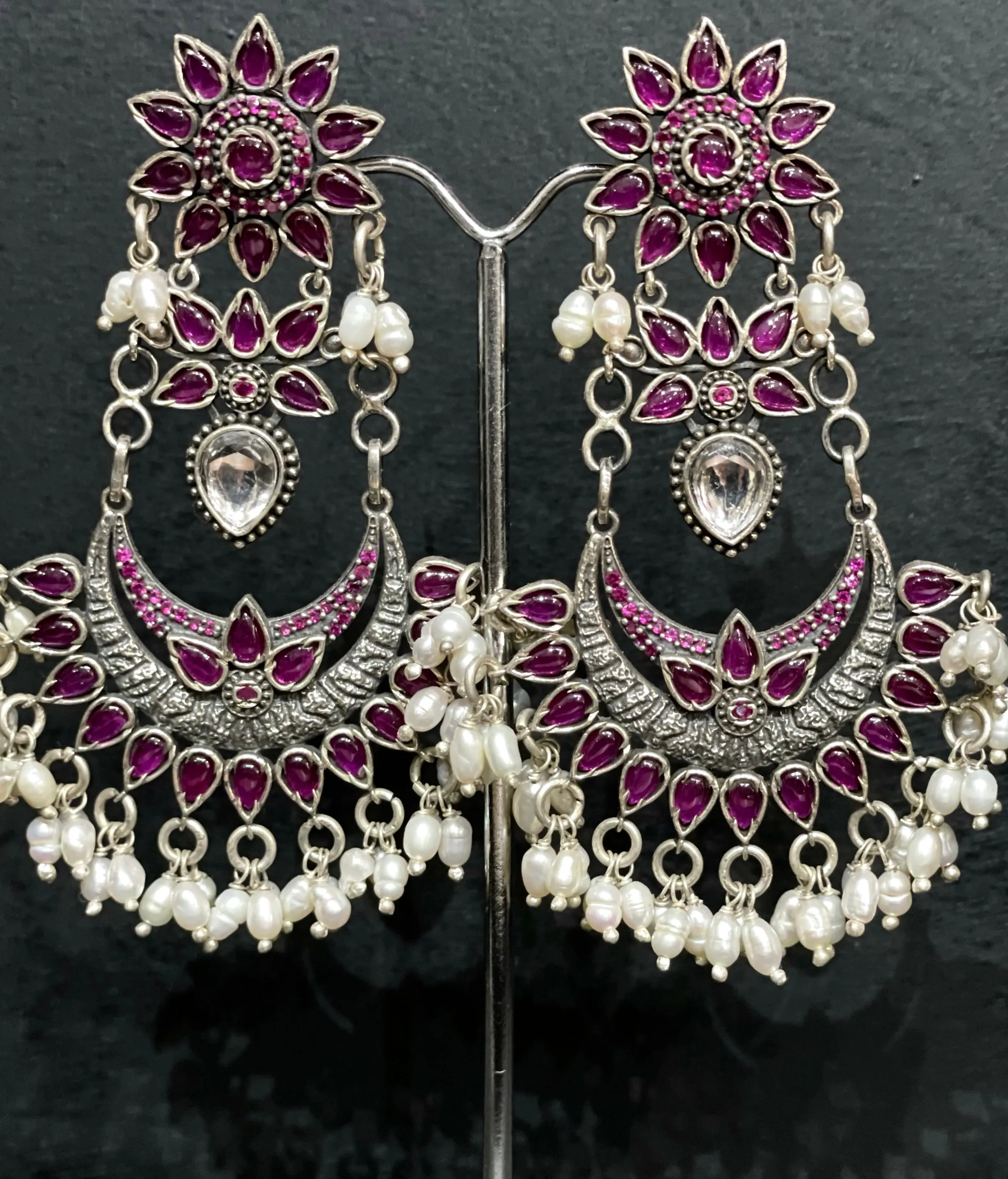 Banjara Ruby, Quartz & Pearl Earrings