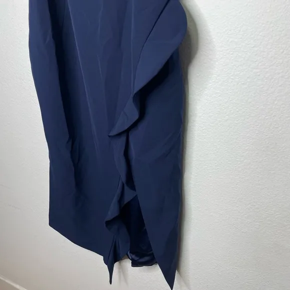 Bardot‎ Carmelle Navy Blue Ruffled Leg Slit Square Neck Cocktail Midi Dress NEW