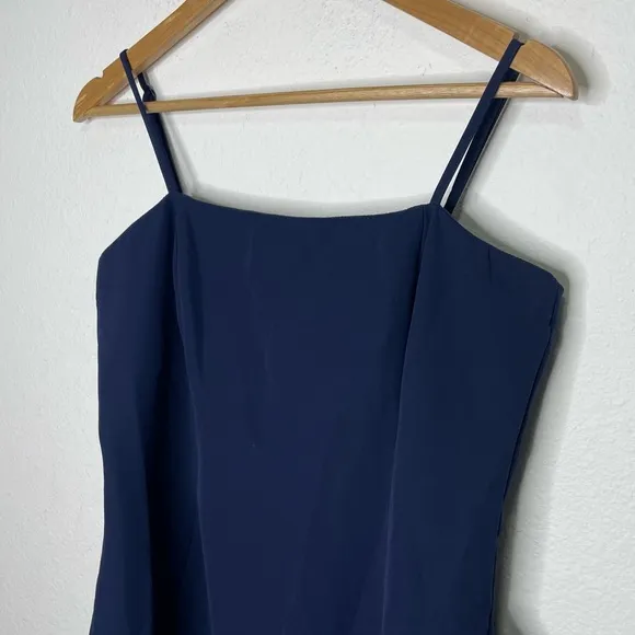 Bardot‎ Carmelle Navy Blue Ruffled Leg Slit Square Neck Cocktail Midi Dress NEW