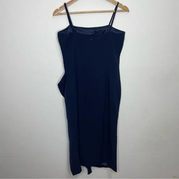 Bardot‎ Carmelle Navy Blue Ruffled Leg Slit Square Neck Cocktail Midi Dress NEW