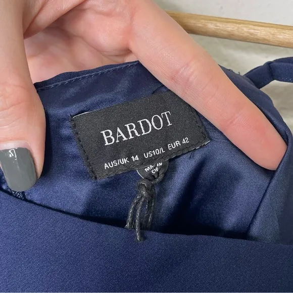 Bardot‎ Carmelle Navy Blue Ruffled Leg Slit Square Neck Cocktail Midi Dress NEW