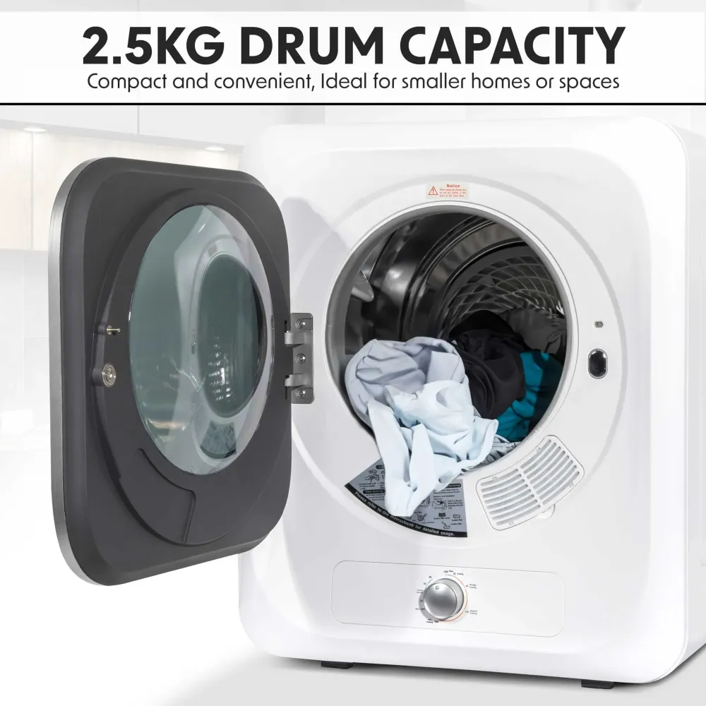 Baridi 2.5kg Small Tumble Dryer with Mechanical Controls - White - A