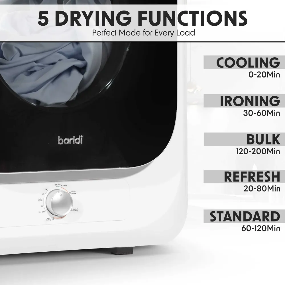 Baridi 2.5kg Small Tumble Dryer with Mechanical Controls - White - A