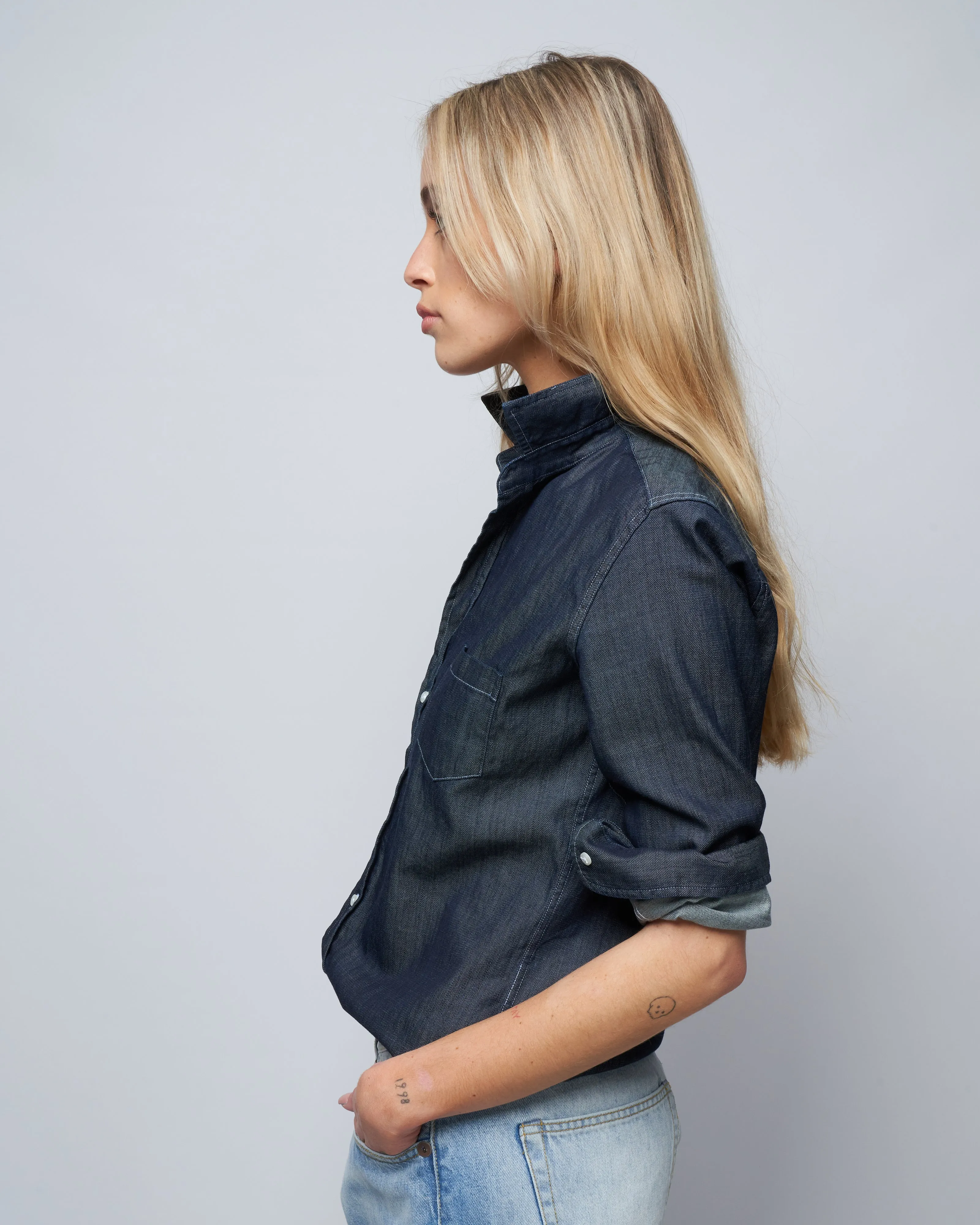 barry woven button up - raw rinse denim