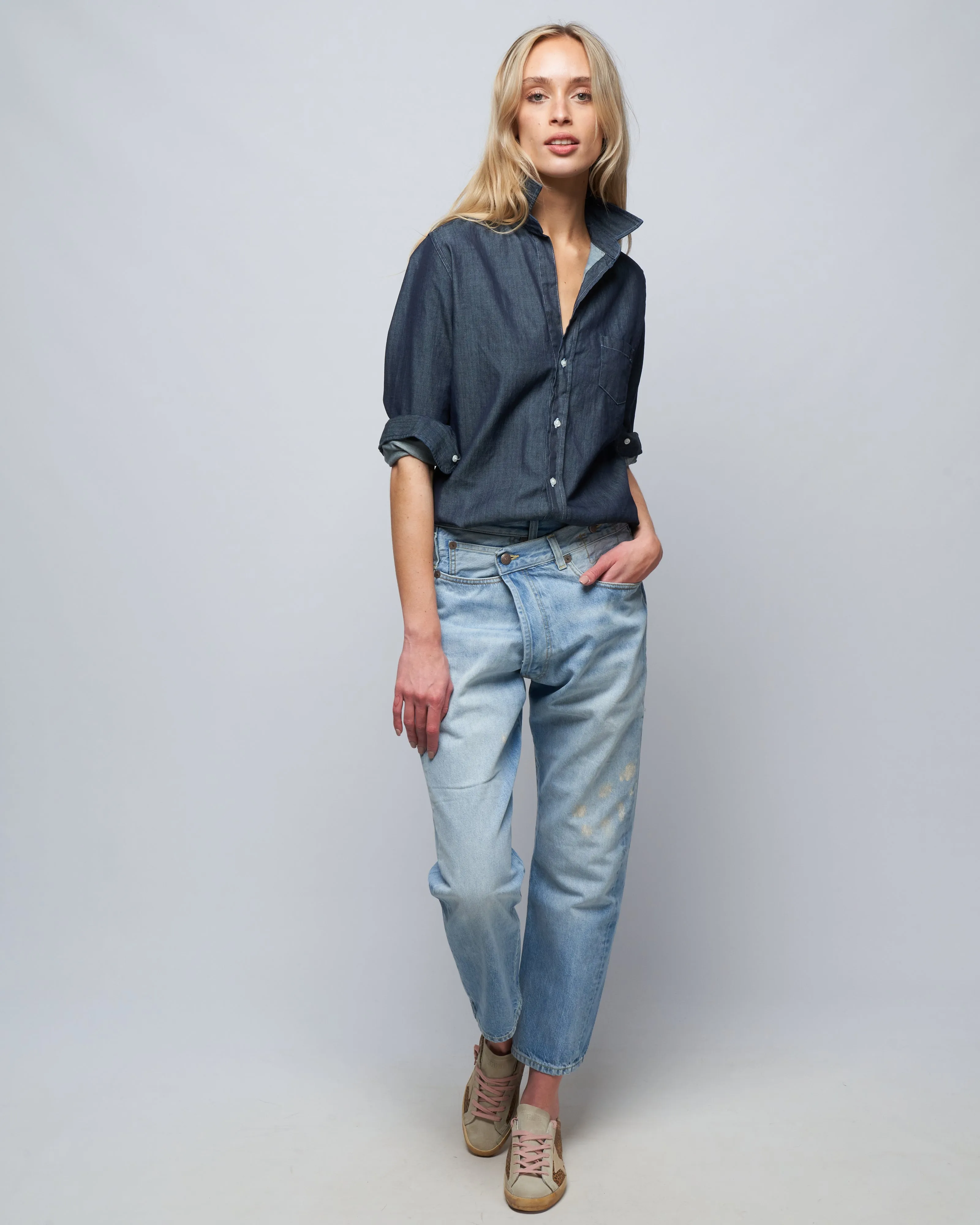 barry woven button up - raw rinse denim