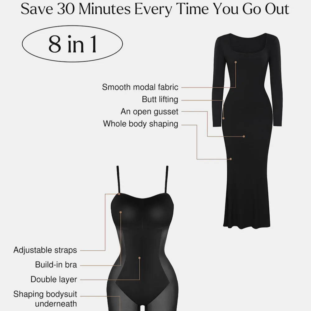 Basic Bae Built-In Shapewear Square Neck Long Sleeve Maxi Dress
