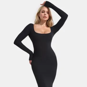 Basic Bae Built-In Shapewear Square Neck Long Sleeve Maxi Dress