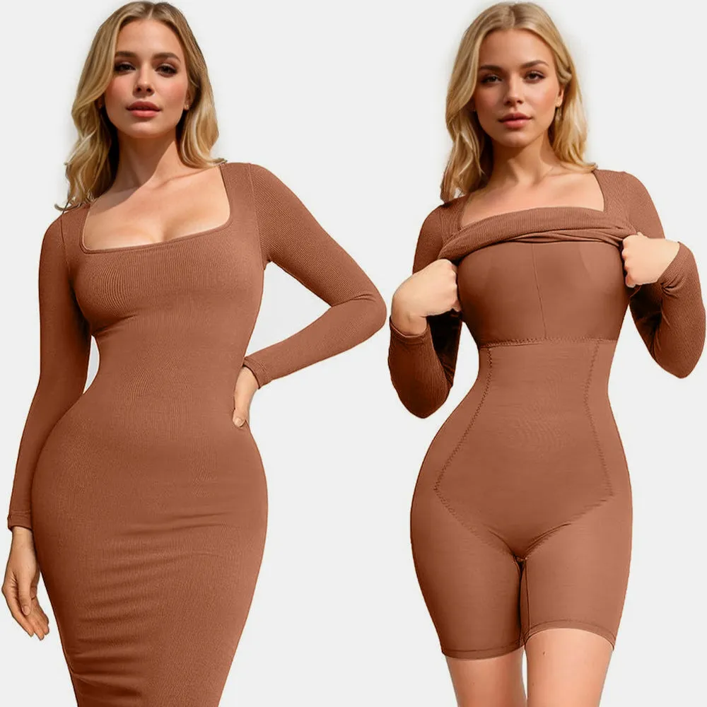 Basic Bae Built-In Shapewear Square Neck Long Sleeve Maxi Dress