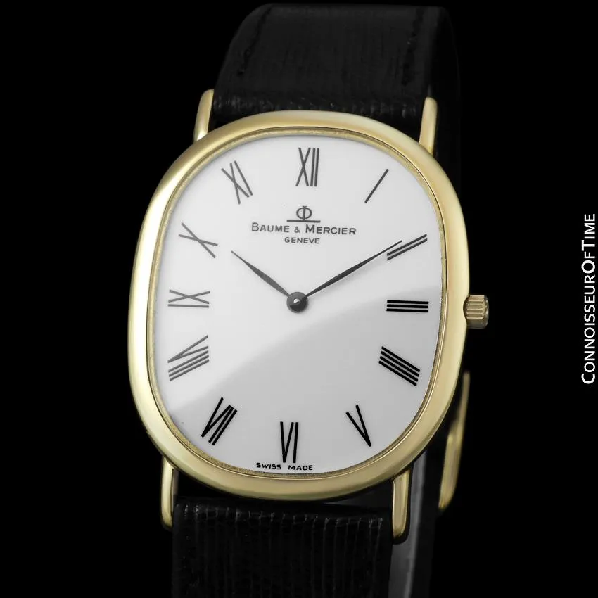 Baume & Mercier Golden Ellipse Mens Ultra Thin Watch - 18K Gold with Boxes & Band