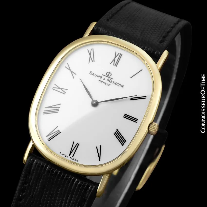 Baume & Mercier Golden Ellipse Mens Ultra Thin Watch - 18K Gold with Boxes & Band