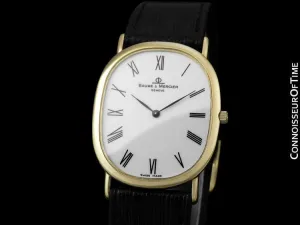 Baume & Mercier Golden Ellipse Mens Ultra Thin Watch - 18K Gold with Boxes & Band