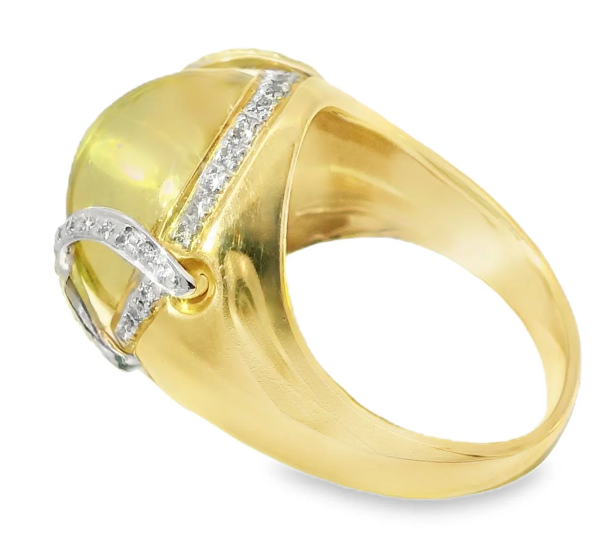 Beautiful 14K Yellow Gold Diamond Cabochon Lemon Quartz Ring