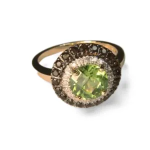 Beautiful 14K Yellow Gold Peridot Smokey Quartz Diamond Ring Band