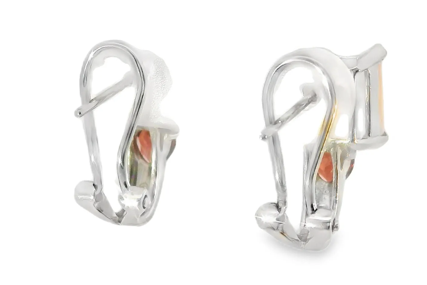 Beautiful Estate 14K White Gold Rose Quartz Garnet Heart Diamond Earrings