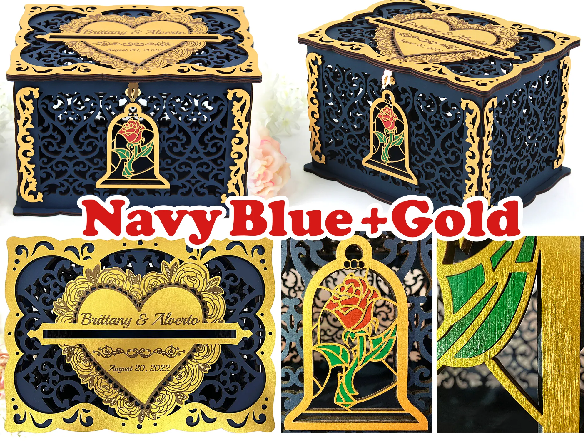 Beauty Beast Wedding Card Box, Rose Quinceanera Money Holder Handmade