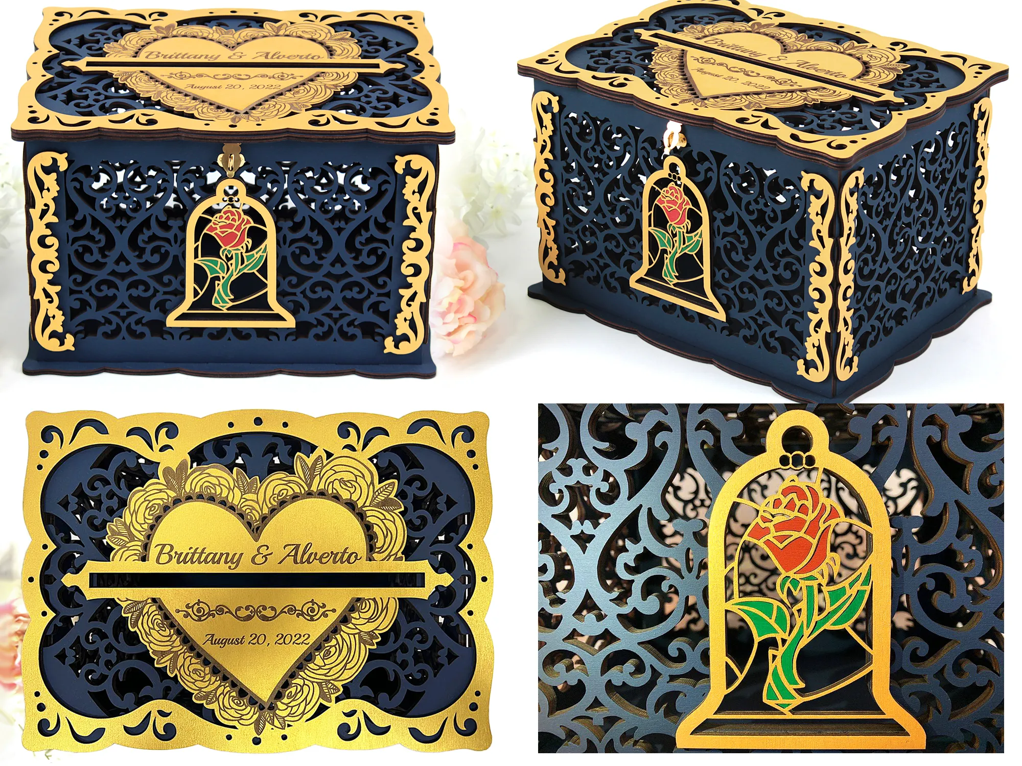 Beauty Beast Wedding Card Box, Rose Quinceanera Money Holder Handmade
