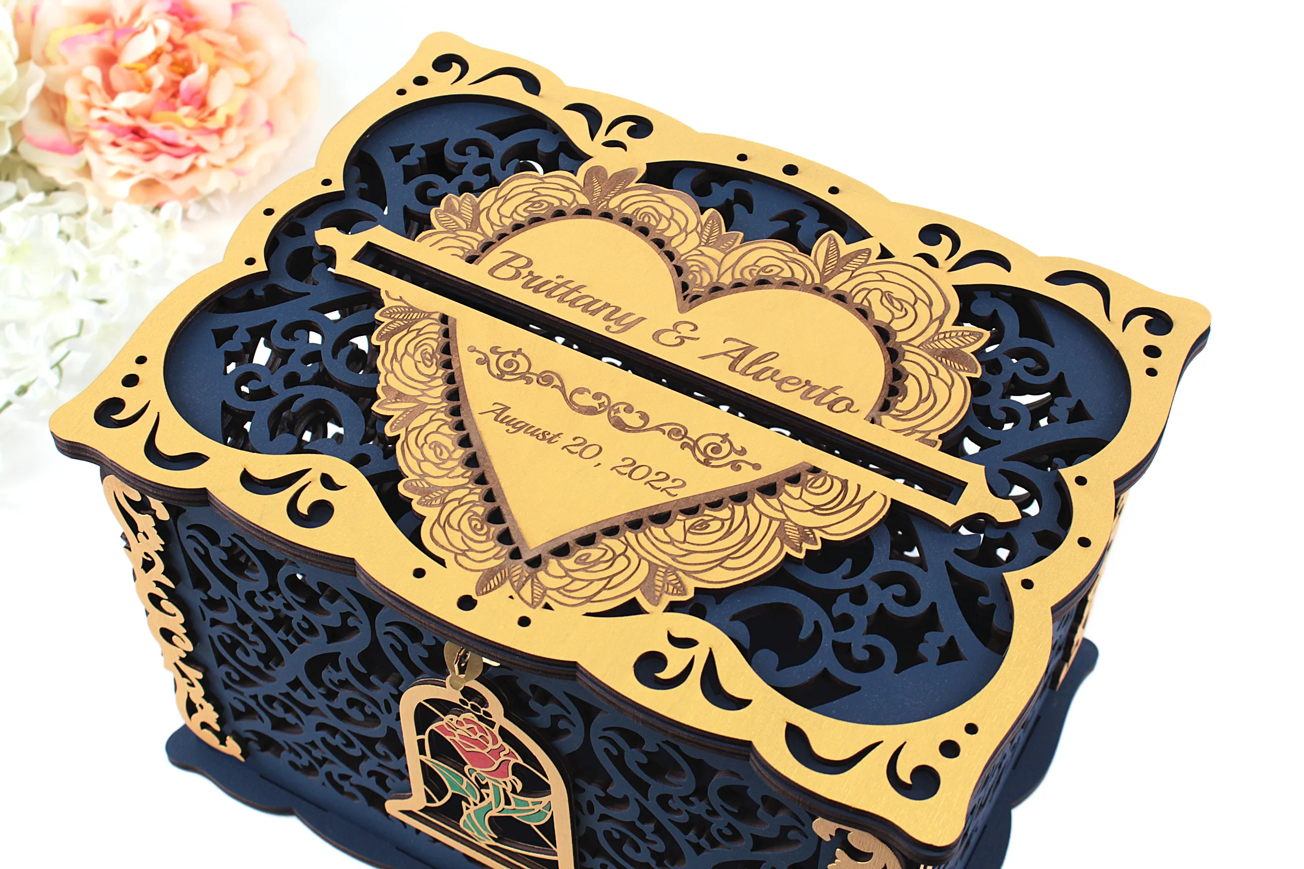 Beauty Beast Wedding Card Box, Rose Quinceanera Money Holder Handmade