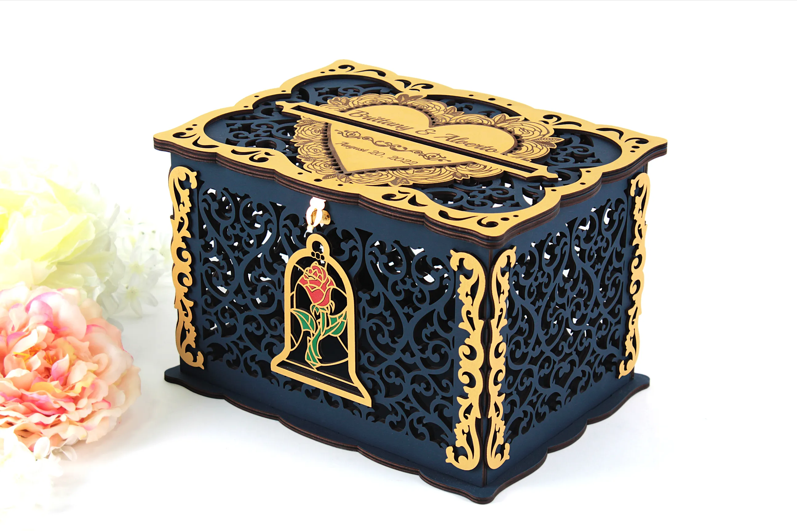 Beauty Beast Wedding Card Box, Rose Quinceanera Money Holder Handmade