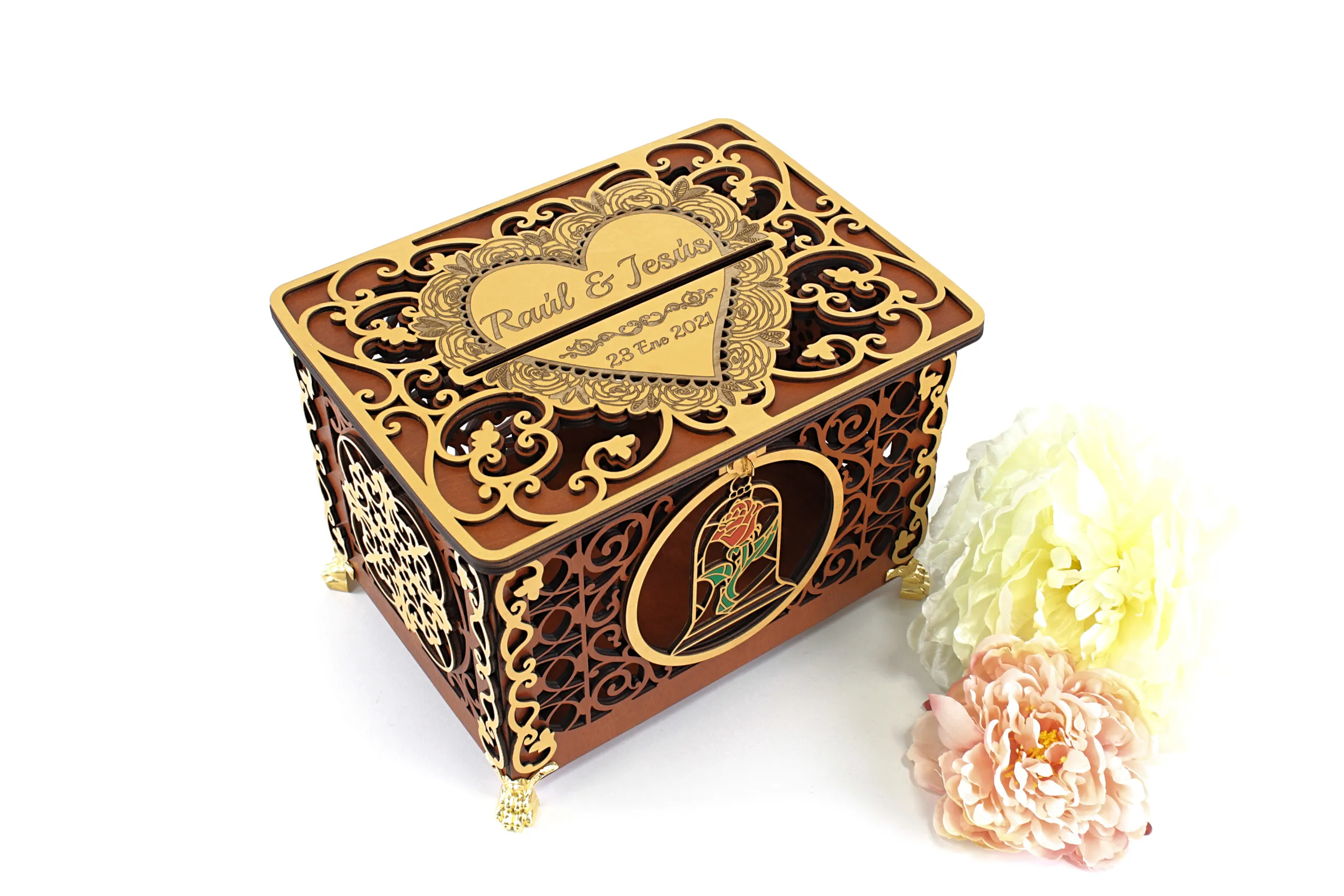 Beauty Beast Wedding Card Box the Enchanted Rose Card Holder Handmade