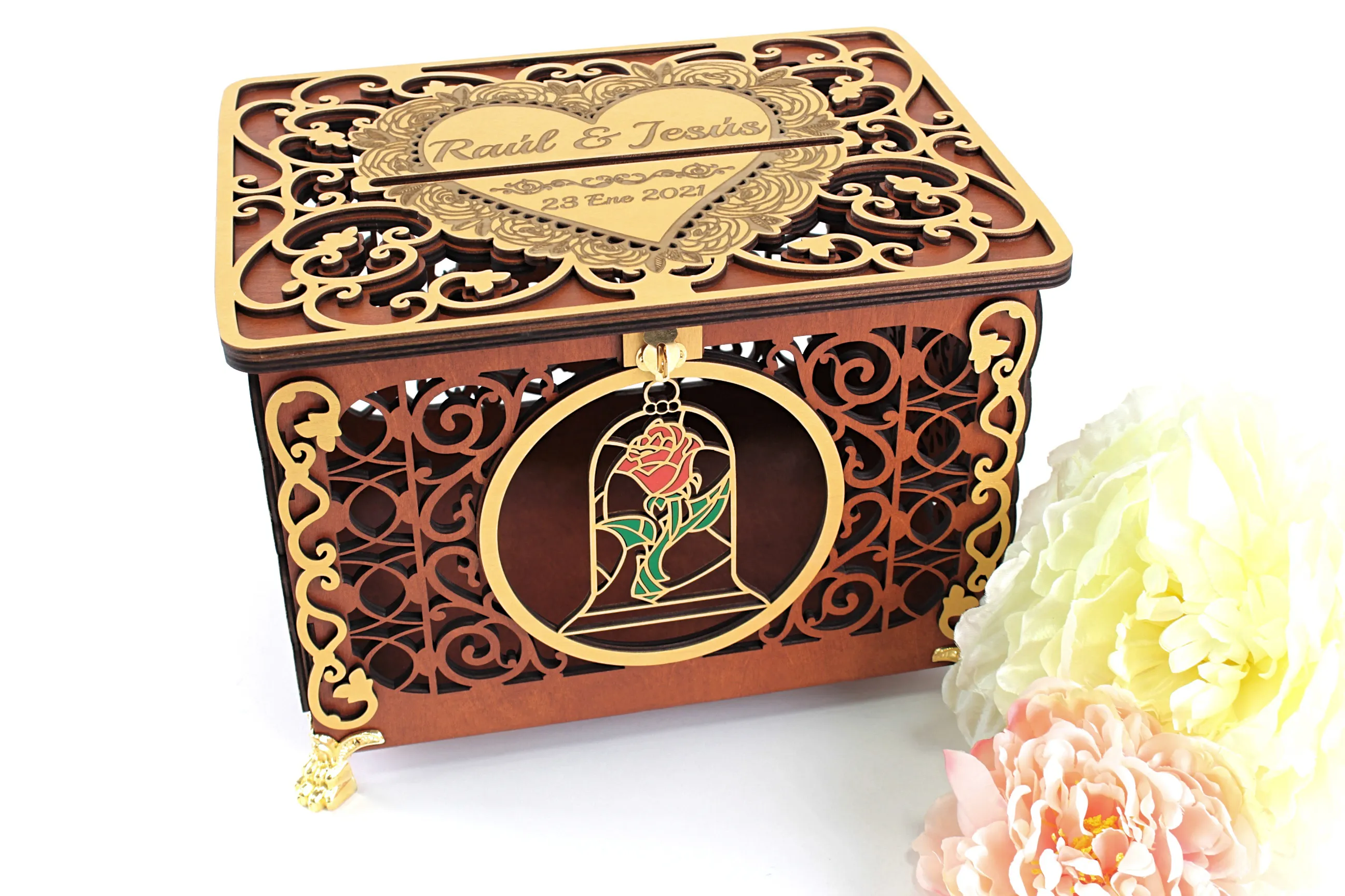 Beauty Beast Wedding Card Box the Enchanted Rose Card Holder Handmade