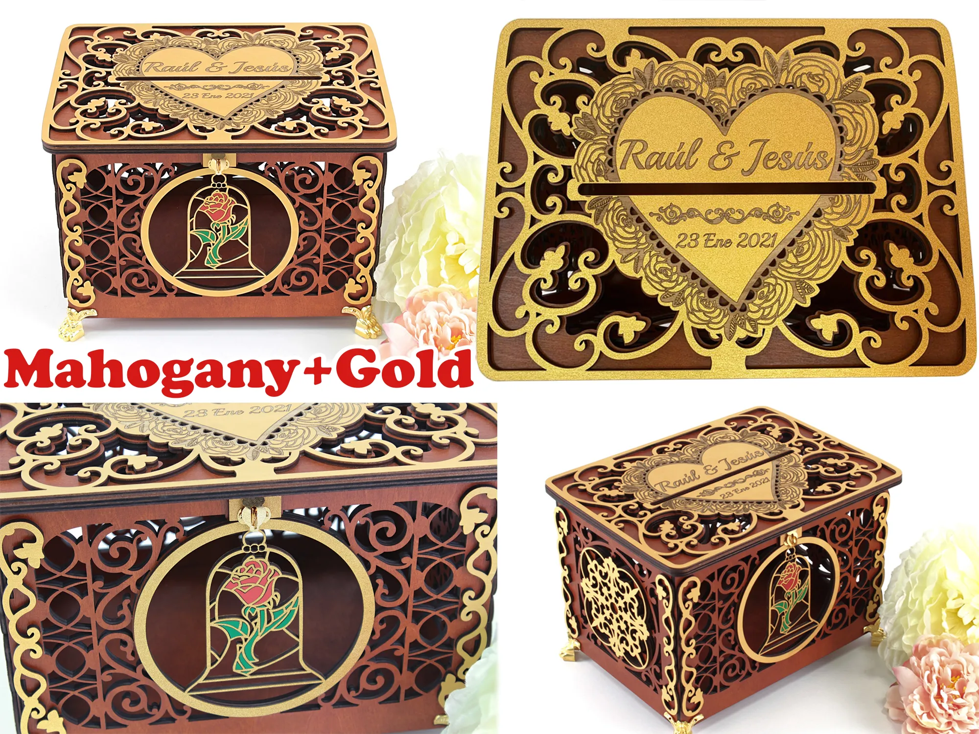 Beauty Beast Wedding Card Box the Enchanted Rose Card Holder Handmade