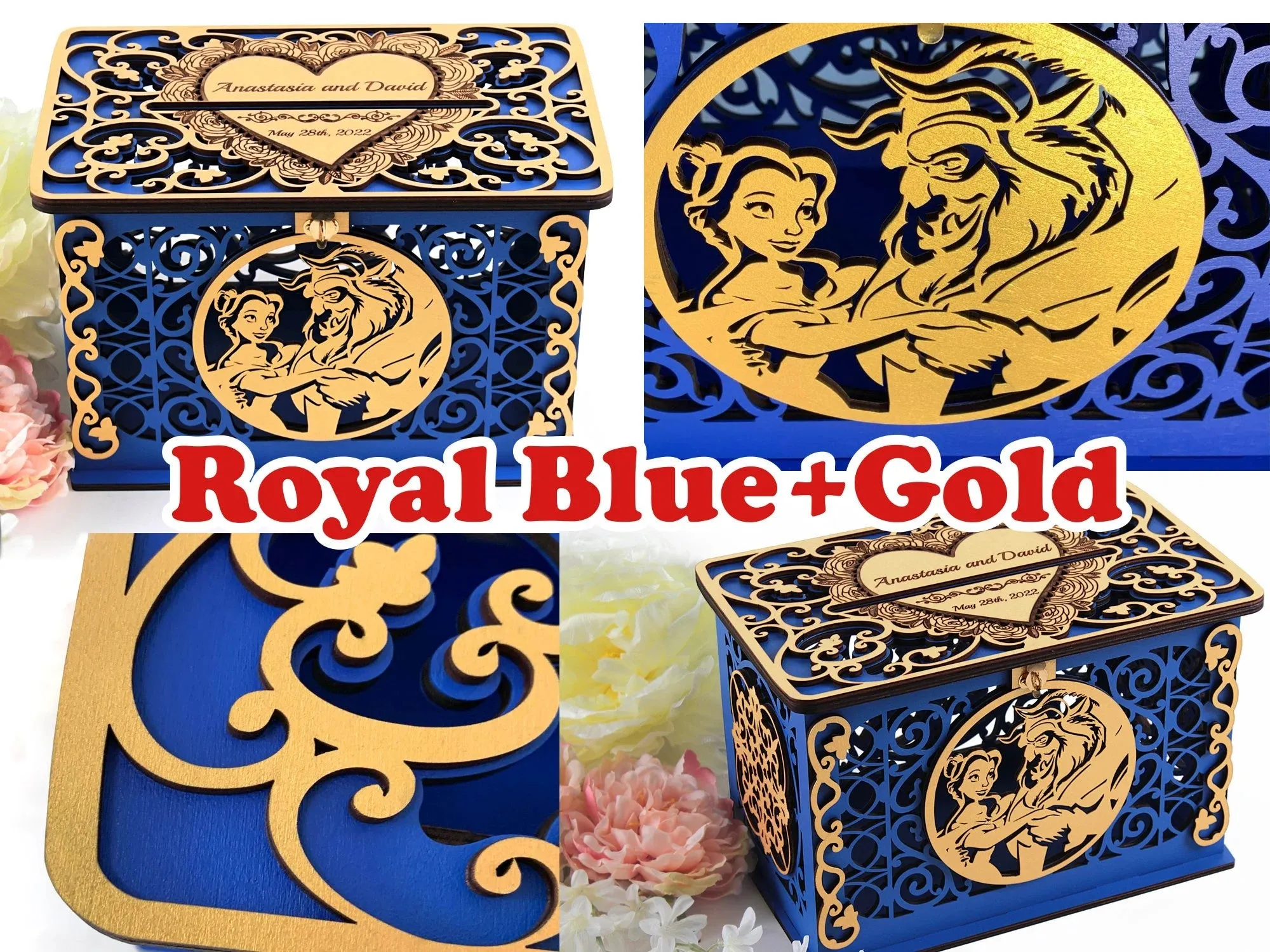 Beauty Beast Wedding Cards and Gift Box with Lock Family Bank, Card Box, Wishes Well, Wedding Post, Quinceanera Bridal Shower, Wedding Gift