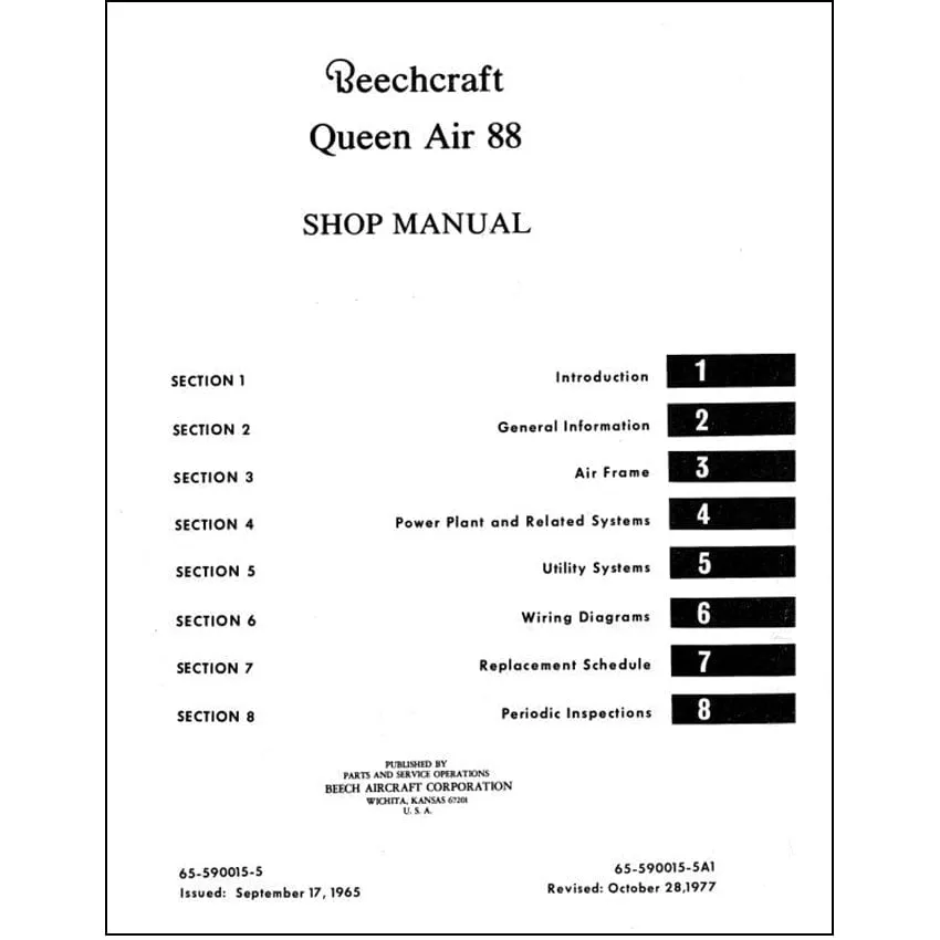 Beech Queen Air 88 Series Shop Manual (65-590015-5)