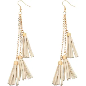Beige Tassel Drop Chain Dangle Earrings