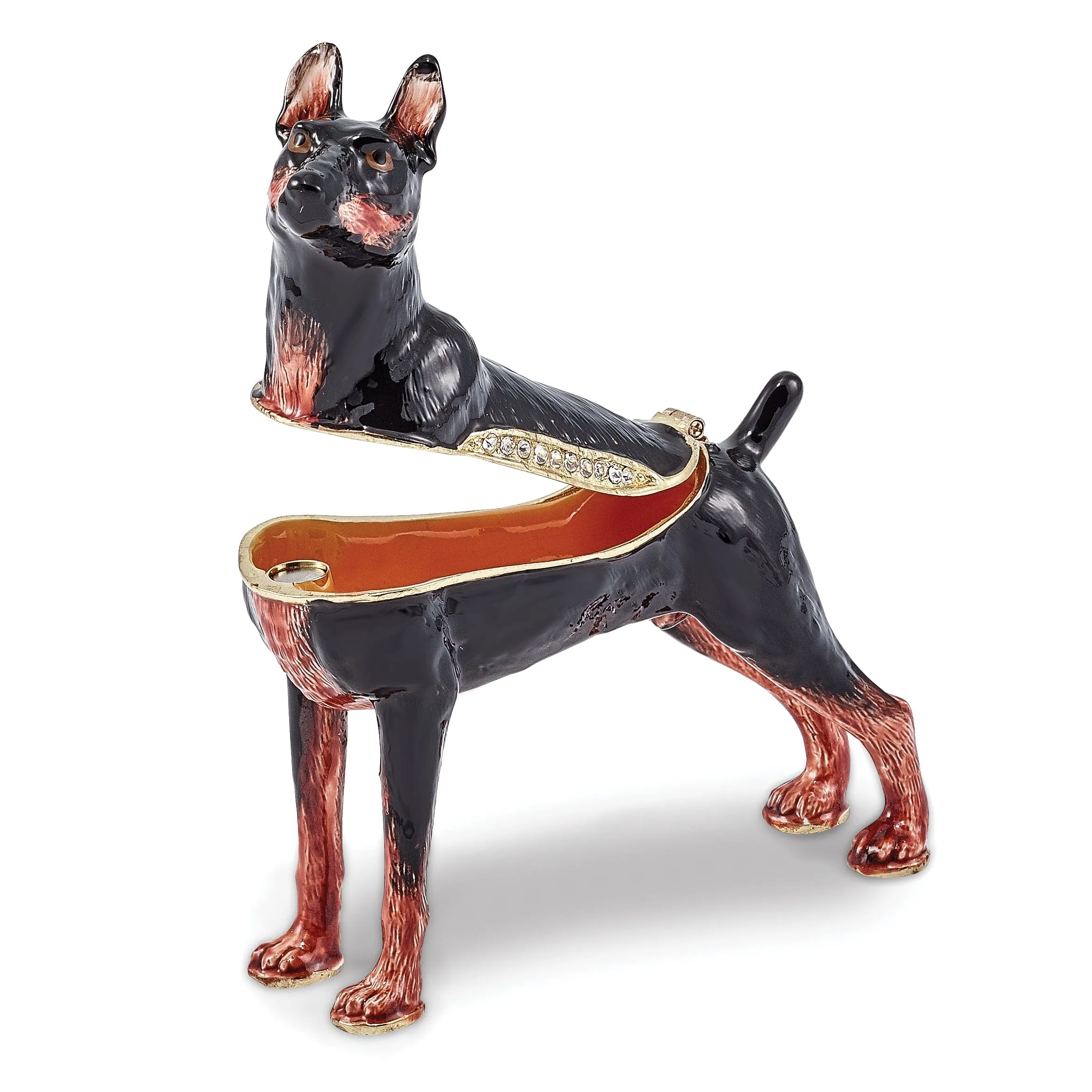 Bejewel Black Brown Color Finish RALEIGH Doberman Pinscher Trinket Box