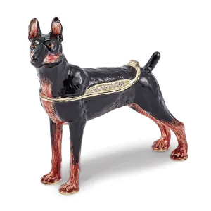 Bejewel Black Brown Color Finish RALEIGH Doberman Pinscher Trinket Box