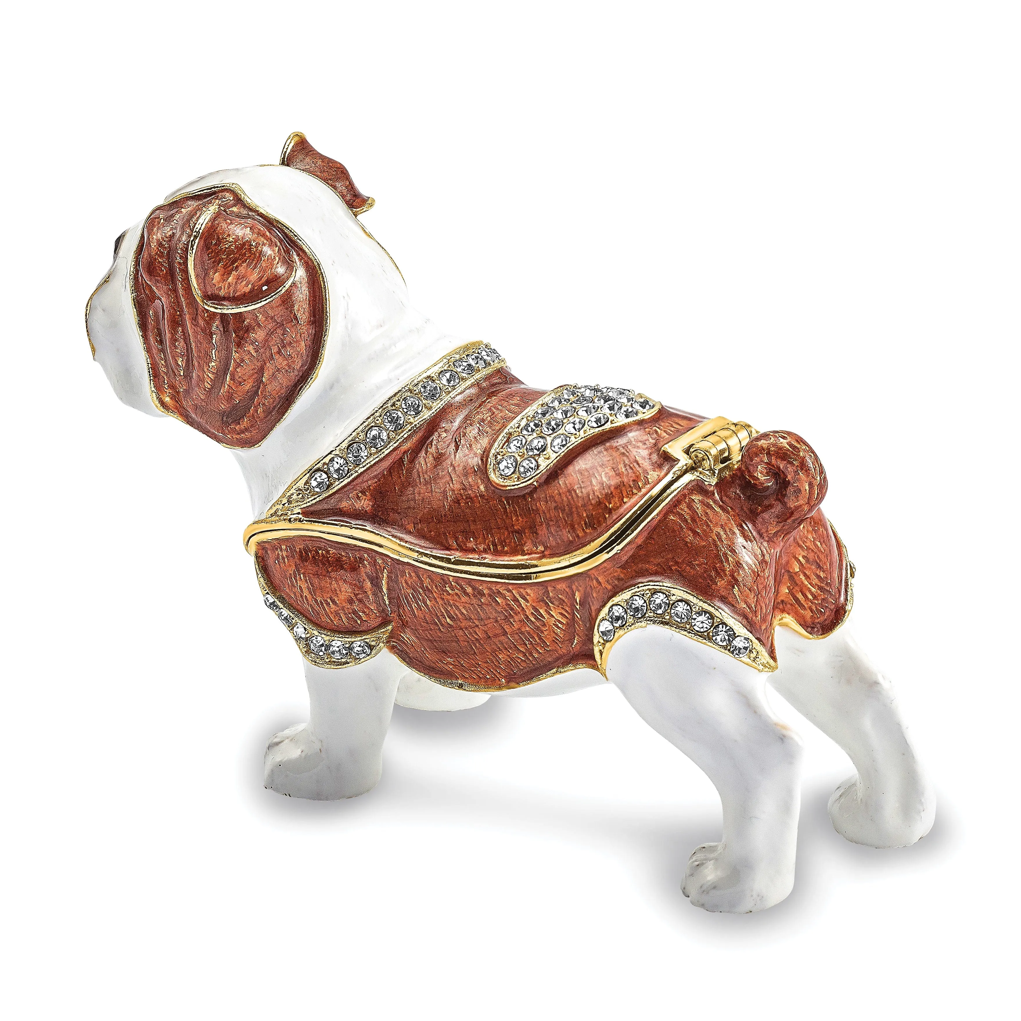 Bejewel Gold Brown White Color Finish MAC English Bulldog Trinket Box