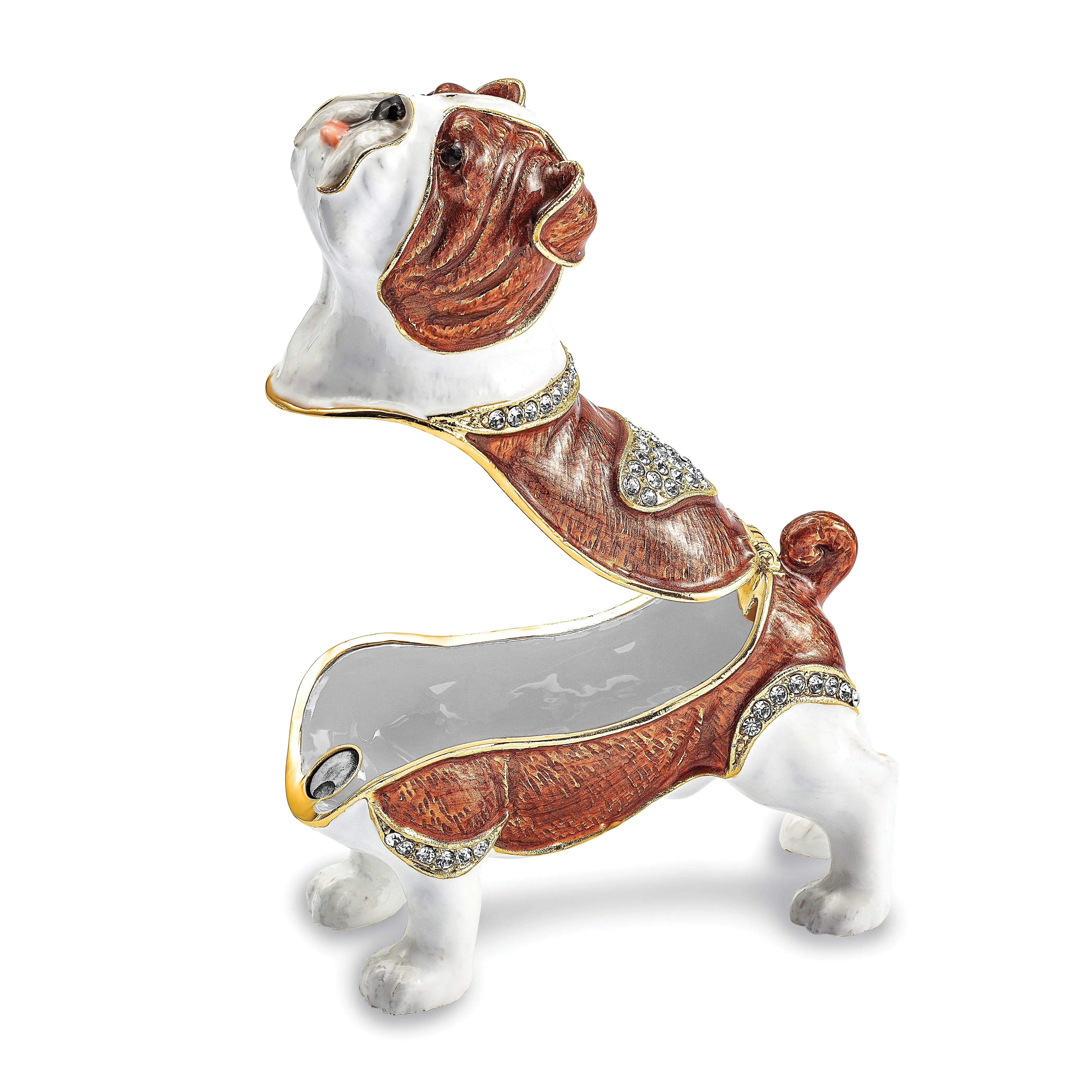 Bejewel Gold Brown White Color Finish MAC English Bulldog Trinket Box