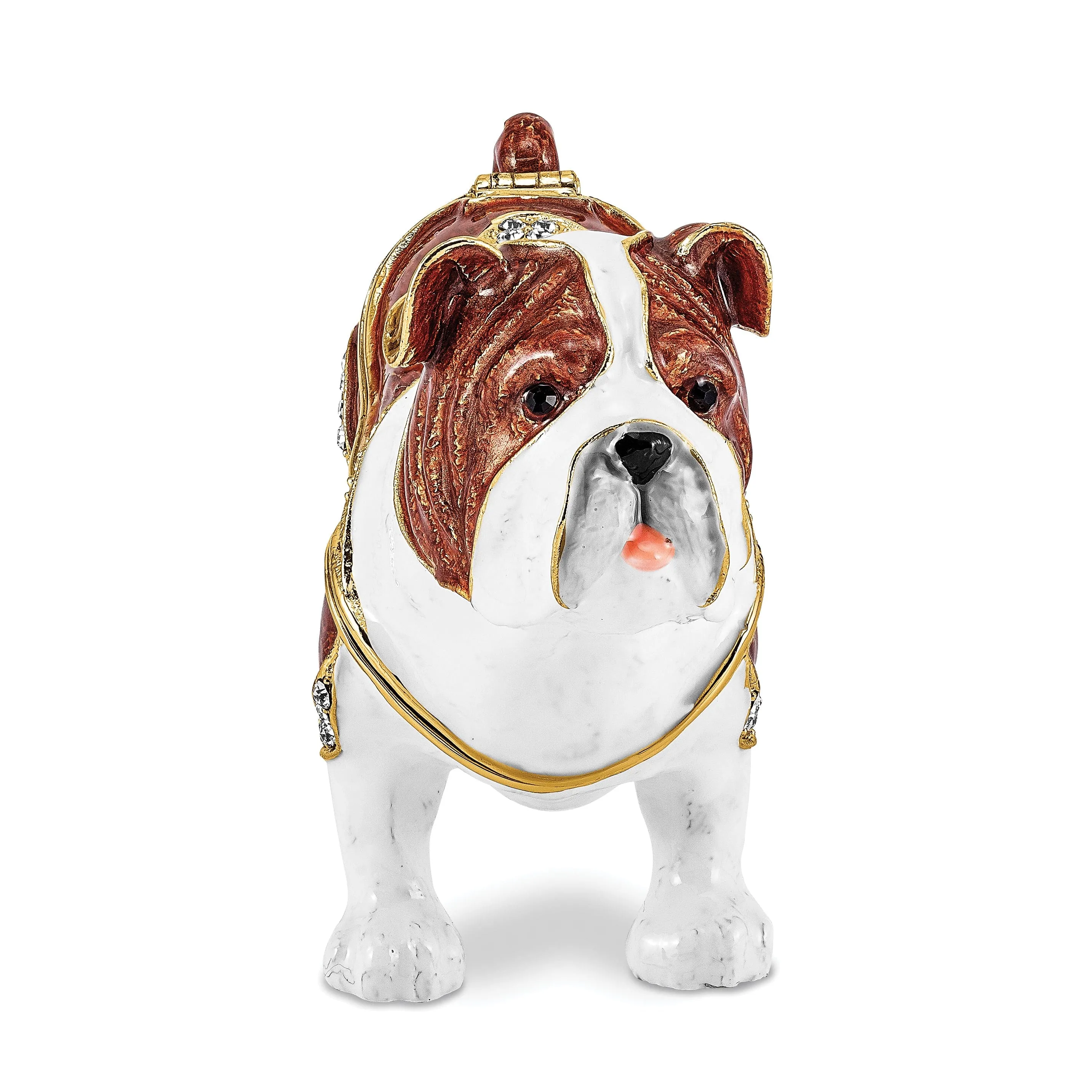 Bejewel Gold Brown White Color Finish MAC English Bulldog Trinket Box