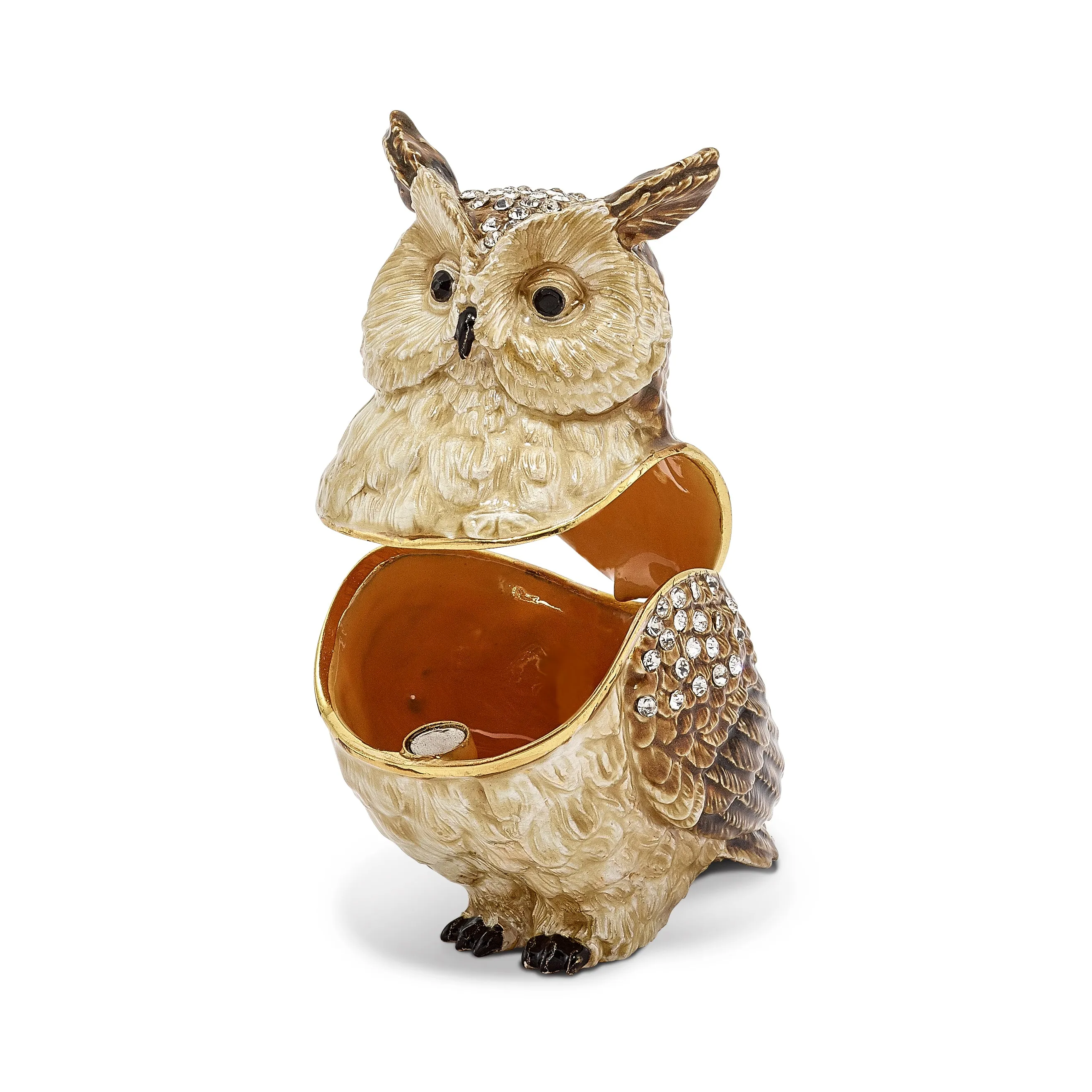 Bejeweled Pewter HOOTIE Horned Owl Trinket Box Design