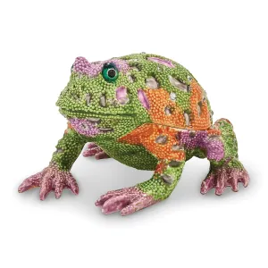 Bejeweled Pewter Multi Color Finish PEACE Psychedelic Frog Trinket Box