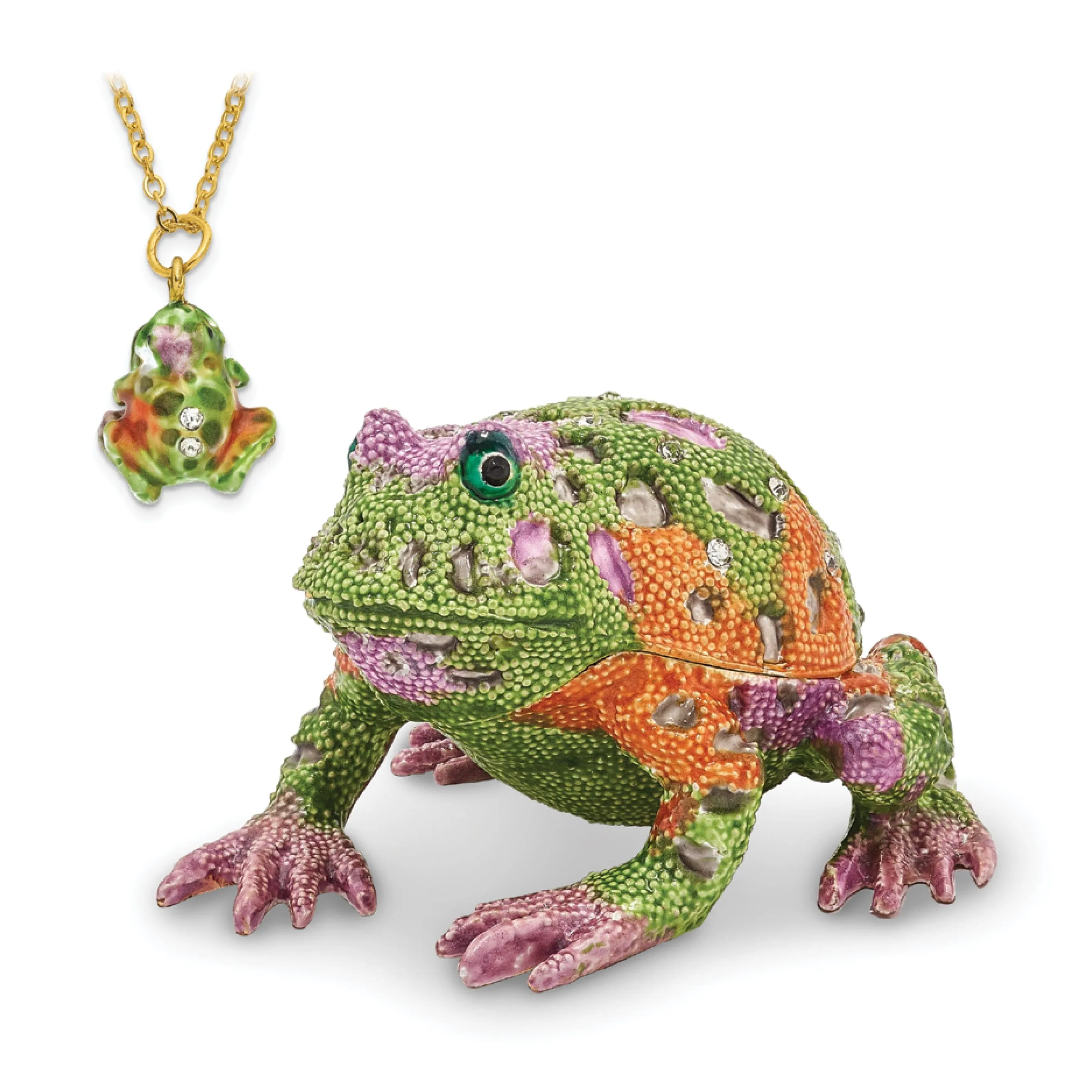 Bejeweled Pewter Multi Color Finish PEACE Psychedelic Frog Trinket Box