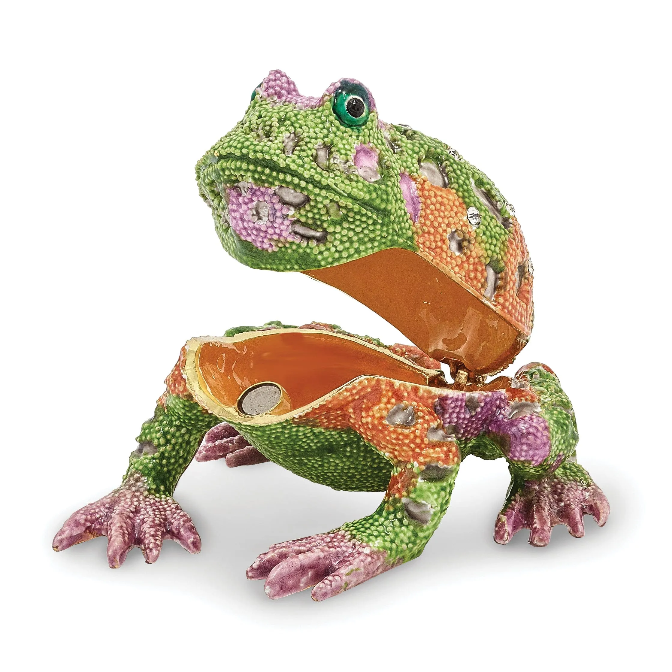 Bejeweled Pewter Multi Color Finish PEACE Psychedelic Frog Trinket Box