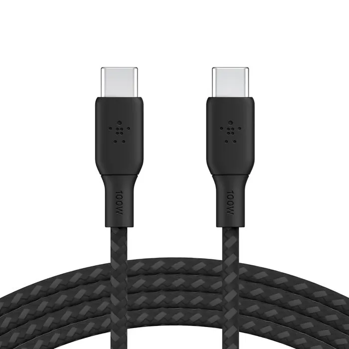 Belkin BoostCharge USB-C to USB-C Cable (3M) (Pack of 1) - Black (CAB014bt3MBK), 100W, 480Mbps, 30K  bend, Samsung Galaxy, iPad, 2 Years Warranty