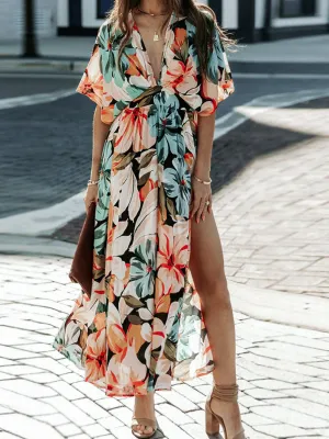 Bella Floral Plunge Half Sleeve Maxi Dress - Online Exclusive