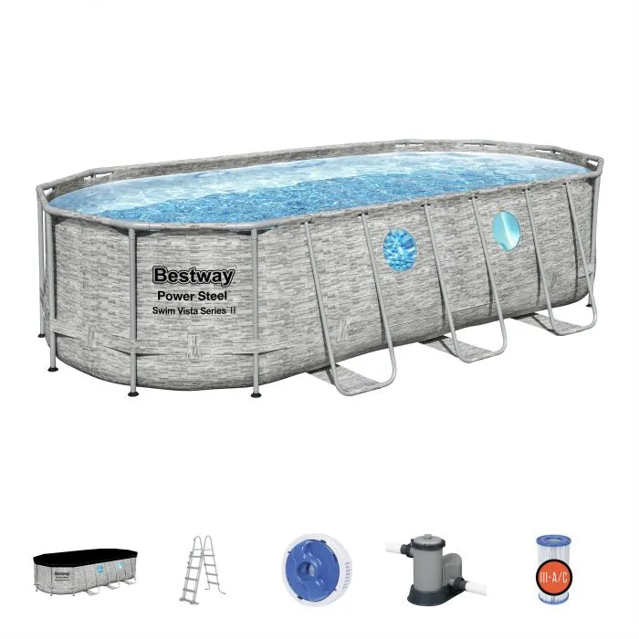 Bestway 18' X 9' X 48"/5.49M X 2.74M X 1.22M Oval Pool Set (Contents:One Pool, Filter Pump(220-240V), Ladder, Cover, ChemConnect Dispenser, Compatible with Cartridge 58012(III)220-240V)