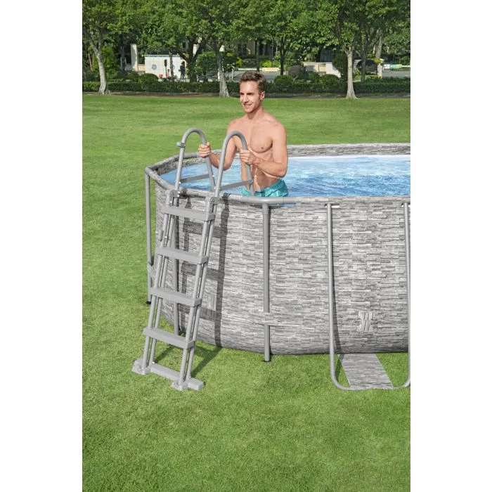 Bestway 18' X 9' X 48"/5.49M X 2.74M X 1.22M Oval Pool Set (Contents:One Pool, Filter Pump(220-240V), Ladder, Cover, ChemConnect Dispenser, Compatible with Cartridge 58012(III)220-240V)