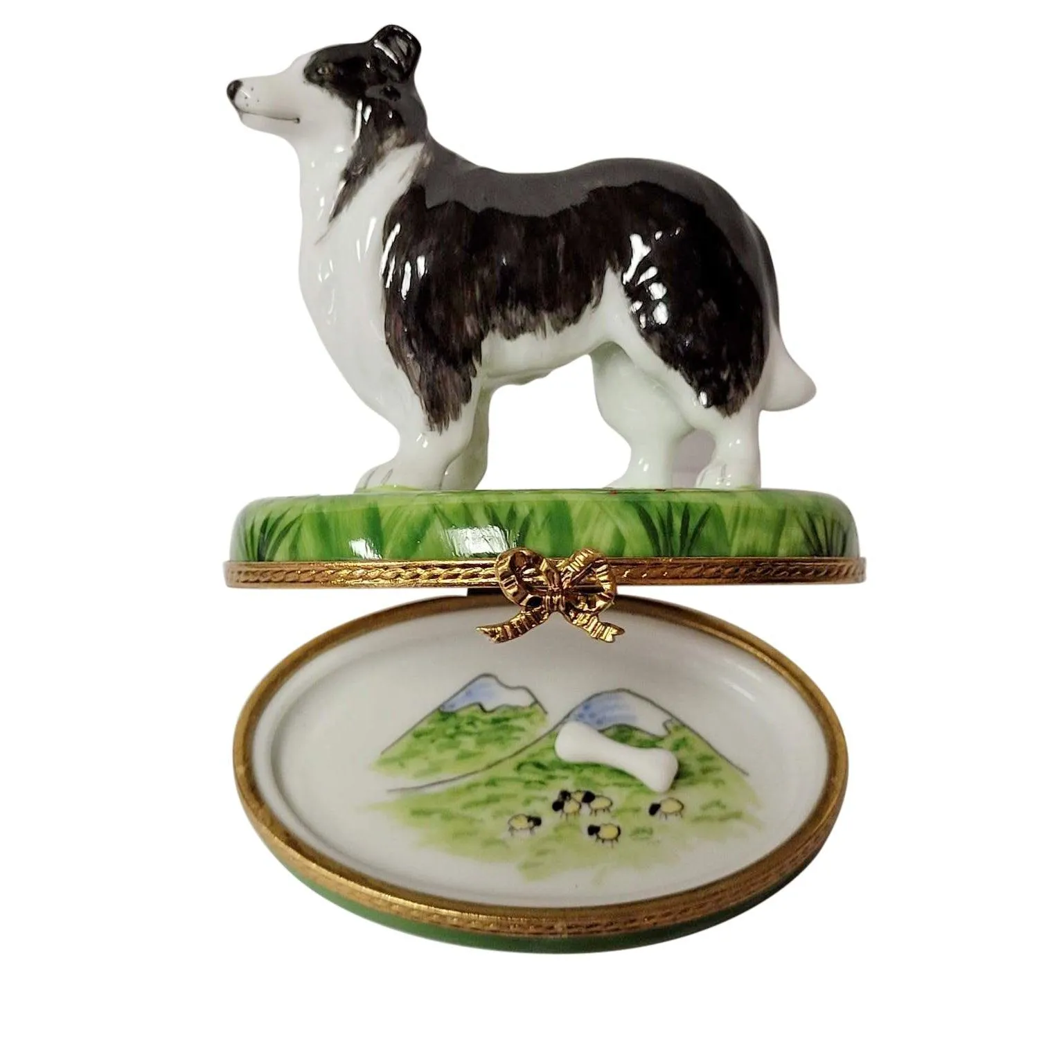 Black & White Collie Dog Toy with Bone