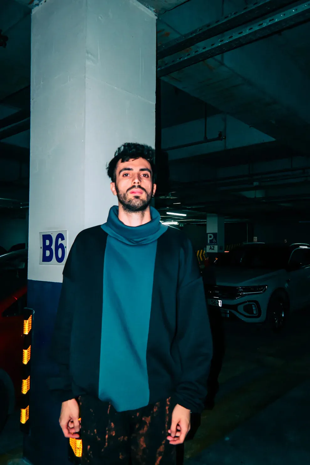 Black and Anthracite High-Neck Handmade Sweatshirt