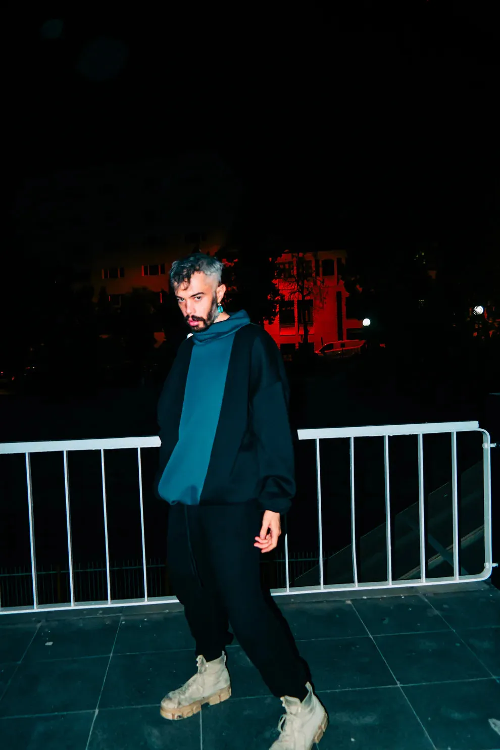 Black and Anthracite High-Neck Handmade Sweatshirt