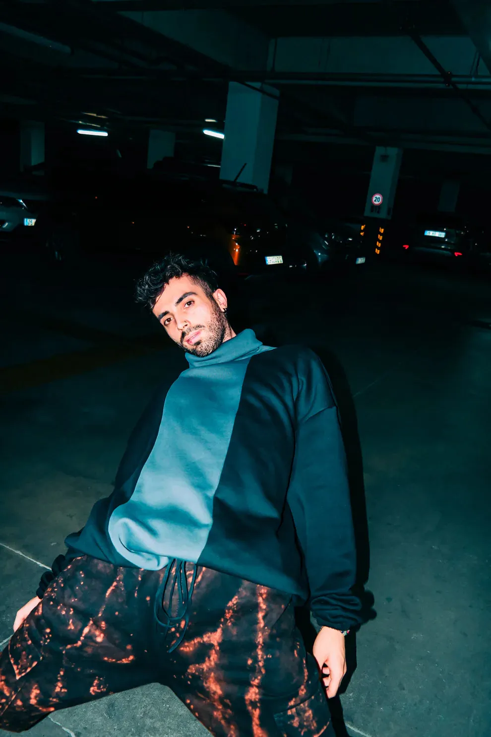Black and Anthracite High-Neck Handmade Sweatshirt