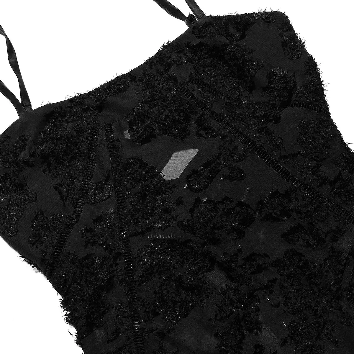 Black Appliques See-Through V-Neck Long Elegant Formal Dress