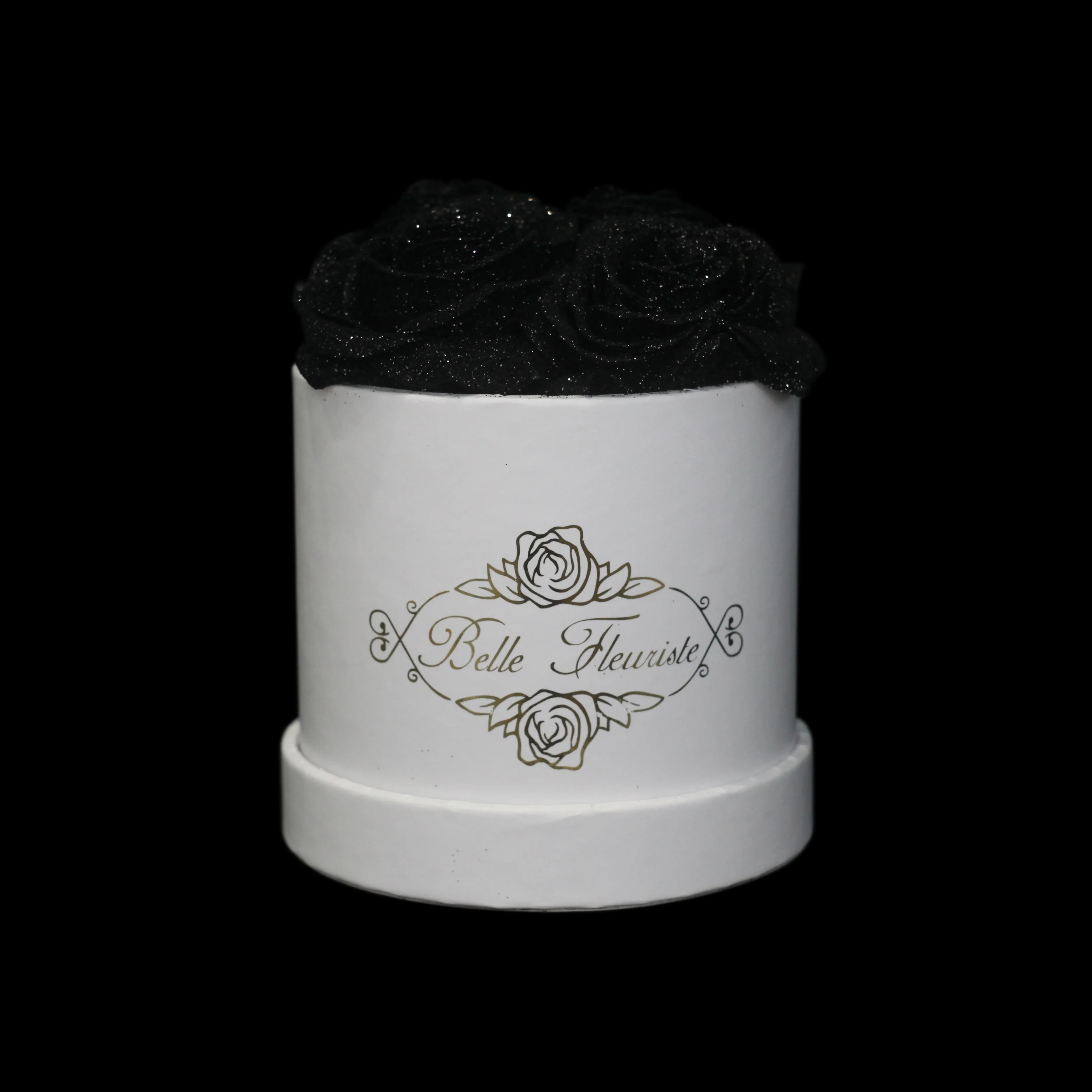 Black Glitter Roses - White Box (5 Roses)