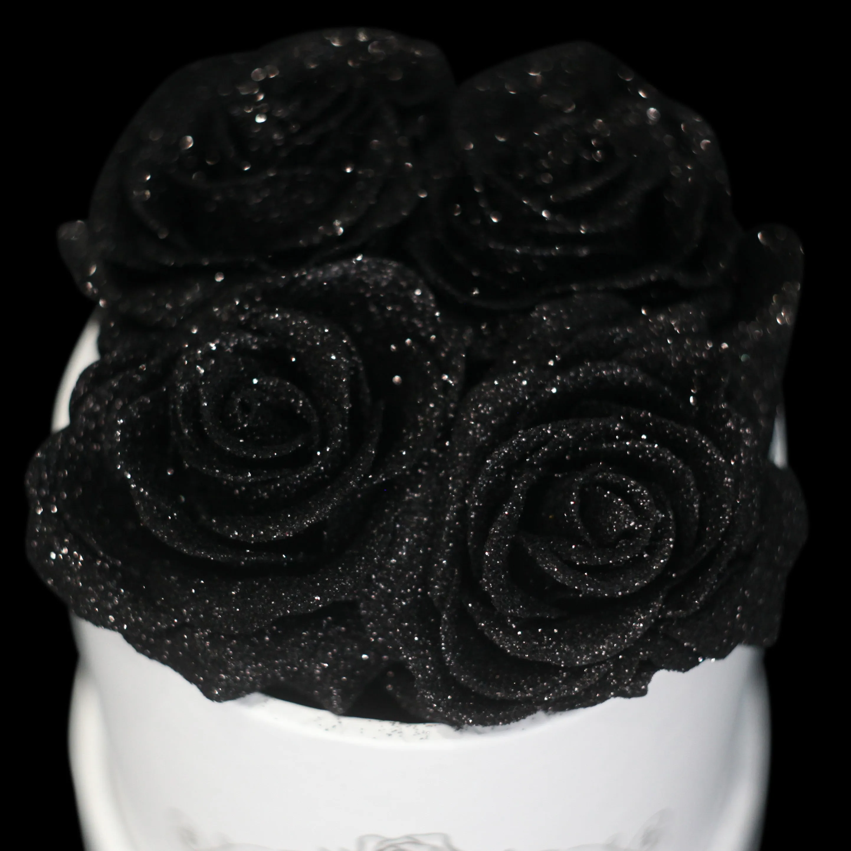 Black Glitter Roses - White Box (5 Roses)