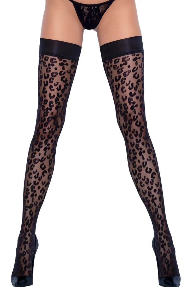Black leopard thigh highs