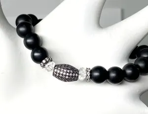 Black Onyx Stretch Bracelet with Black Pave CZ and Crystal Quartz